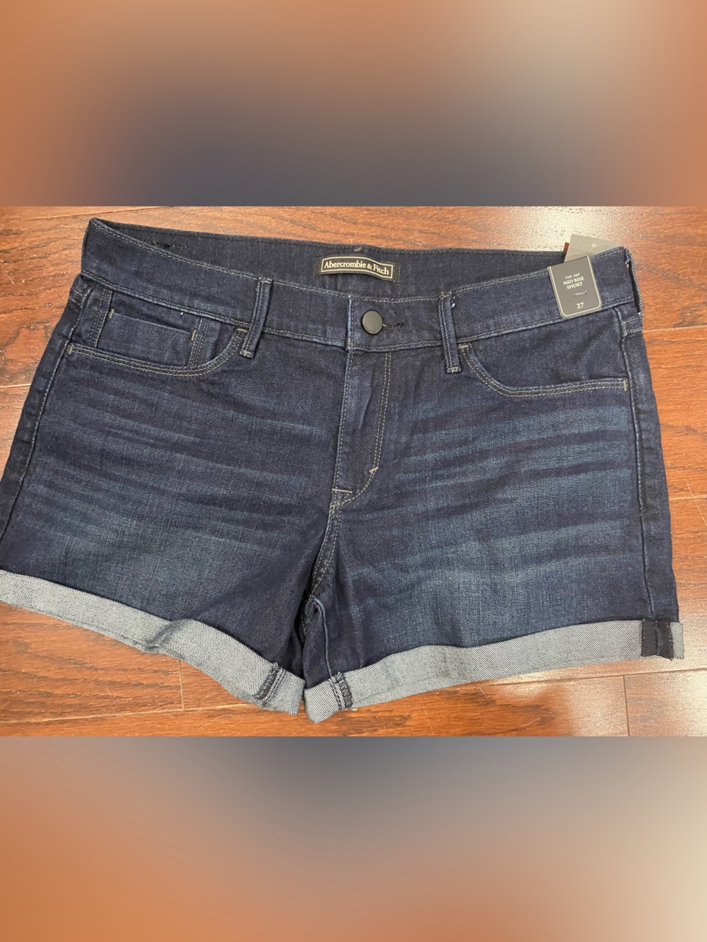 NWT Abercrombie & Fitch Jeans Shorts Women's Cut Off Stretch Cuffed Dark Wash 27